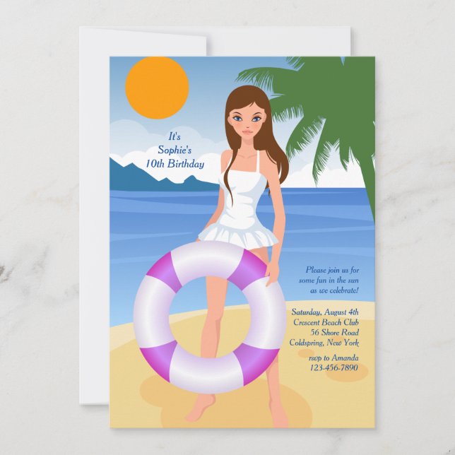 Invitation Fille sur la Plage (Devant)