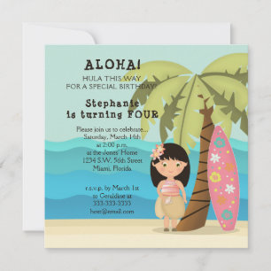 Invitation Fille surfeuse hawaïenne