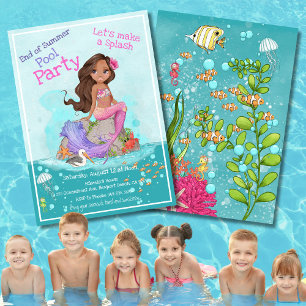 Invitation Fille Tan Brown Cheveux Pink Mermaid Pool