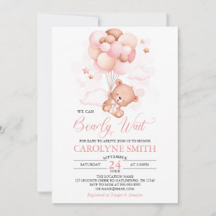 Invitation Fille Teddy Bear Baby shower à ballets rose