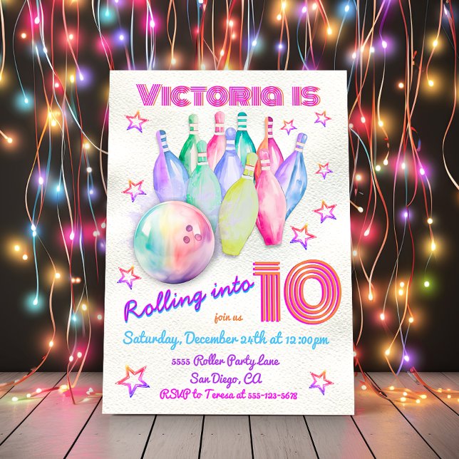Invitation Fille teint rose Bowling Anniversaire (Créateur téléchargé)