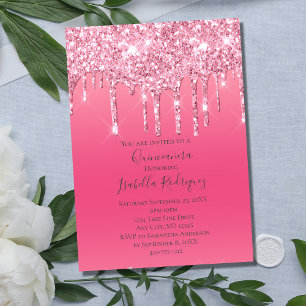 Invitation Fille tendance paillettes qui dégoulinent rose Qui