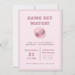 Invitation Fille Tennis Anniversaire Rose Gold Raquettes Rose