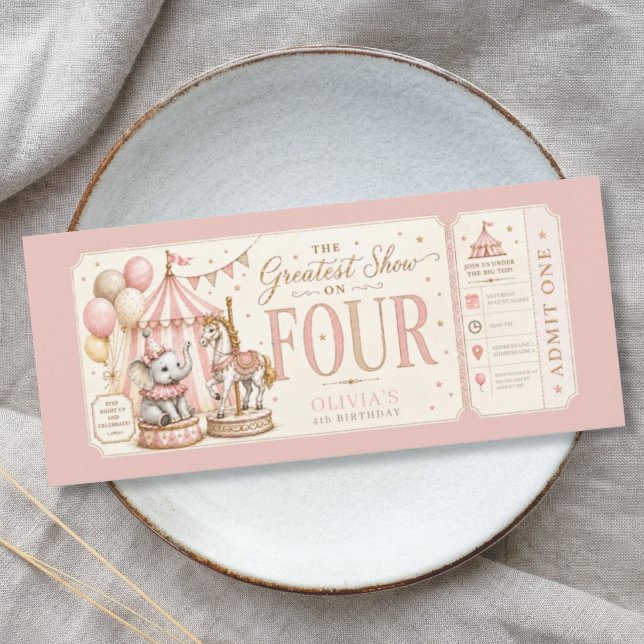 Invitation Fille thème carnaval rétro 4ème anniversaire  (Créateur téléchargé)