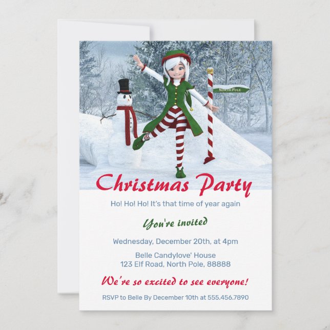 Invitation Fille Toon de Noël dans une forêt d'hiver (Devant)