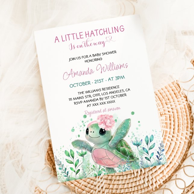 Invitation Fille Tortue Rose Baby Shower  (Créateur téléchargé)