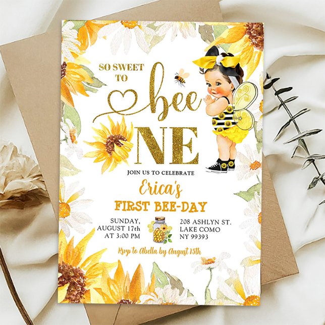 Invitation Fille tournesol Daisy Premier anniversaire Bee-Day (Créateur téléchargé)