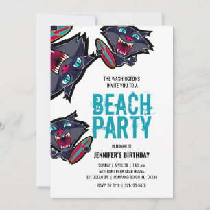 Invitation fille TOUT ÂGE surf chat BEACH FÊTE D'anniversaire