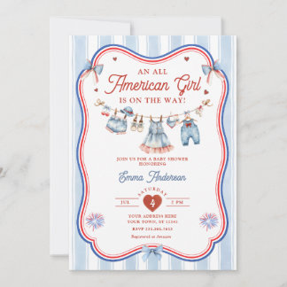 Invitation Fille Tout Américaine Baby Shower Tout en Un