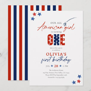 Invitation Fille tout américaine pour le 4 juillet patriotiqu