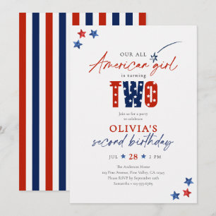 Invitation Fille tout américaine pour le 4 juillet patriotiqu