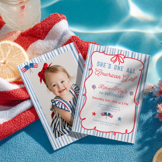 Invitation Fille Tout Américaine Rouge Blanc Bleu Premier Ann