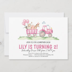 Invitation Fille Tracteur Anniversaire, Pink Farm Anniversair