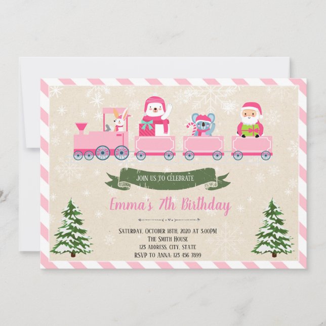 invitation fille train de Noël (Devant)