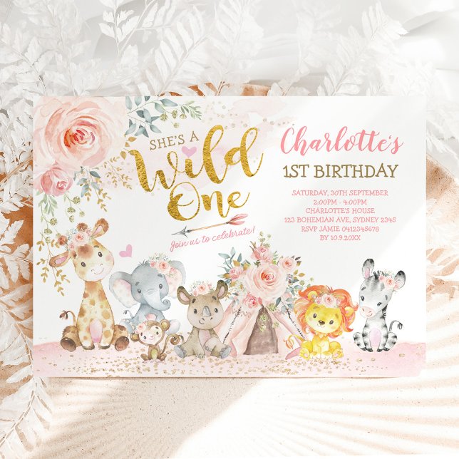 Invitation Fille Tribal Jungle Animaux Wild Un 1er anniversai (Créateur téléchargé)