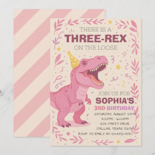 Invitation Fille Trois-Rex Anniversaire Dinosaure