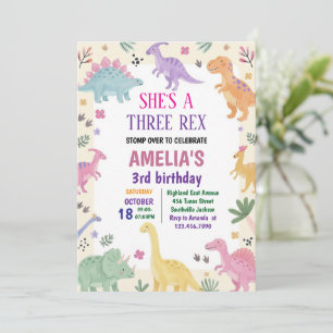 Invitation Fille Trois Rex Dinosaure 3ème Anniversaire