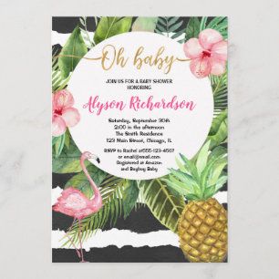 Invitation Fille tropicale de baby shower, ananas de flamant