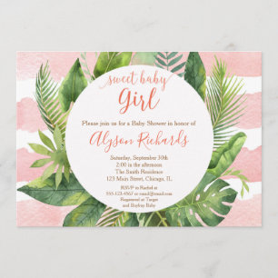 Invitation Fille tropicale de baby shower, paumes de verdure