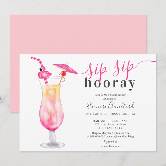 Invitation Fille tropicale sip sip sip douche nuptiale (Devant / Derrière)