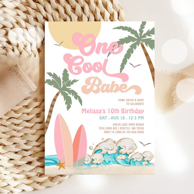 Invitation Fille Un Bébé Cool Qui Fait du Surf Fête d'anniver (Créateur téléchargé)