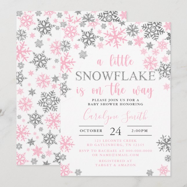 Invitation Fille Un Petit Flocon De Neige Est Sur Le Chemin B (Devant / Derrière)