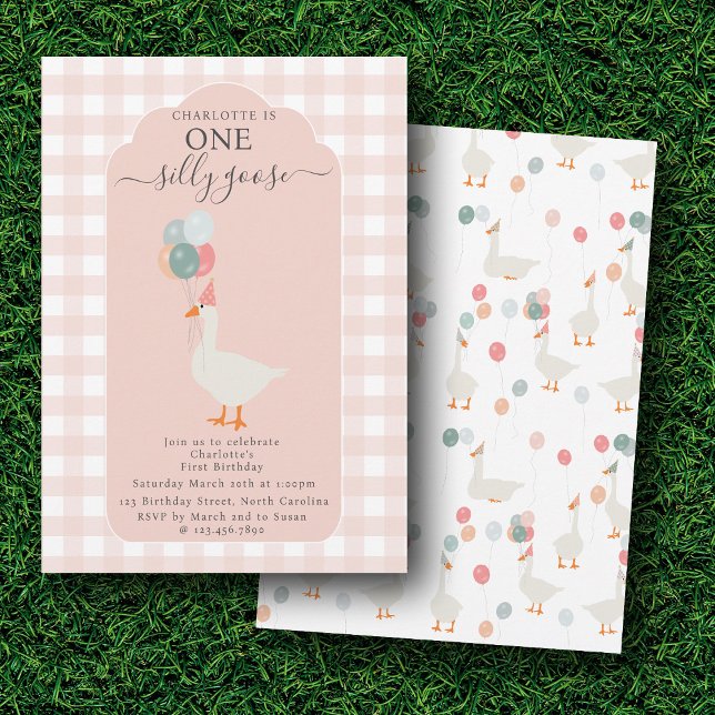 Invitation Fille une oie sotte 1er anniversaire fête (Girl's One Silly Goose 1st Birthday Party Invitation)