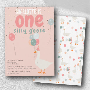 Invitation Fille une oie sotte 1er anniversaire fête rose