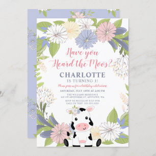 Invitation Fille vache de gerbe florale 1er anniversaire