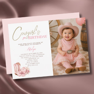 Invitation Fille Vacheronne Rose Script Photo 1er Anniversair