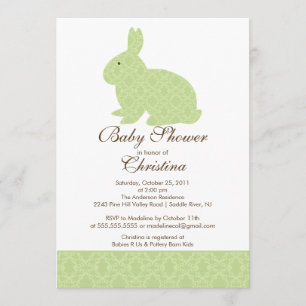 Invitation Fille verte d'invitation de baby shower de lapin