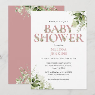Invitation Fille Verte Rose Poussiéreuse Lettre Baby Shower