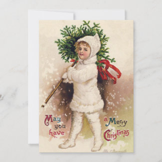 Invitation Fille vintage avec sapin de Noël, Ellen Clapsaddle