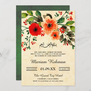 Invitation Fille Vintage de la floraison Aqiqah