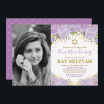 Invitation Fille Violet Lavande Or Floral Bat mitzvah<br><div class="desc">Célébrez le Bat mitzvah de votre fille avec cette magnifique invitation à la lavande et à la floraison d'or ! Le libellé est entièrement personnalisable. Si vous souhaitez modifier le style de police,  les couleurs ou réorganiser les graphiques,  cliquez simplement sur le bouton "Cliquez pour Customiser plus loin".</div>