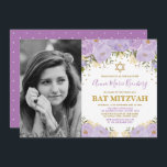 Invitation Fille Violet Lavande Or Floral Bat mitzvah<br><div class="desc">Célébrez le Bat mitzvah de votre fille avec cette magnifique invitation à la lavande et à la floraison d'or ! Le libellé est entièrement personnalisable. Si vous souhaitez modifier le style de police,  les couleurs ou réorganiser les graphiques,  cliquez simplement sur le bouton "Cliquez pour Customiser plus loin".</div>