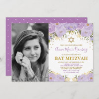 Fille Violet Lavande Or Floral Bat mitzvah