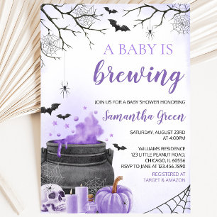 Invitation Fille Violette Un Bébé se Prépare Fête d'Halloween