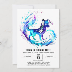Invitation Fille Whimsical Wolf Digital Girl Anniversaire