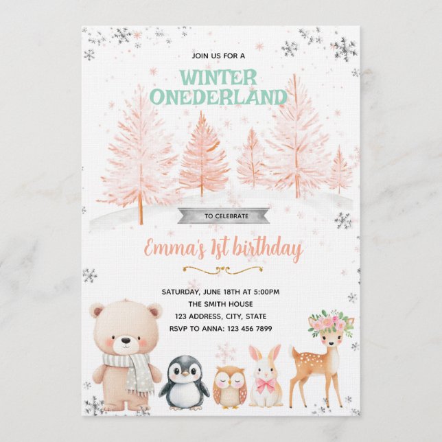 Invitation fille Winter Onederland (Devant)