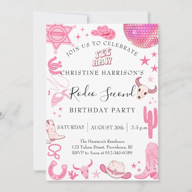 Invitation Fille Yee Haw Rodéo 2e Anniversaire  (Devant)