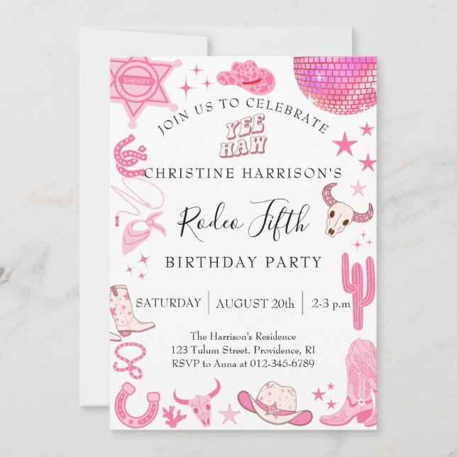 Invitation Fille Yee Haw Rodéo 5e Anniversaire  (Devant)
