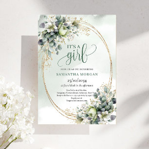 Invitation Filleau avec Feuillage Aquarelle Or Ver