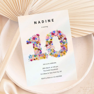 Invitation Filles 10e anniversaire Dixième anniversaire Jardi