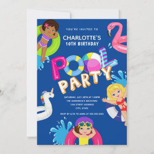 Invitation Filles 10e anniversaire Pool Party