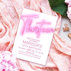 Invitation Filles 13e Ado néon Anniversaire