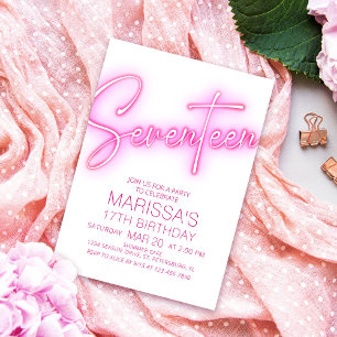 Invitation Filles 17e Ado néon Anniversaire