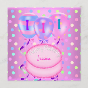 Invitation Filles 1er anniversaire Balloons Cake Streamers