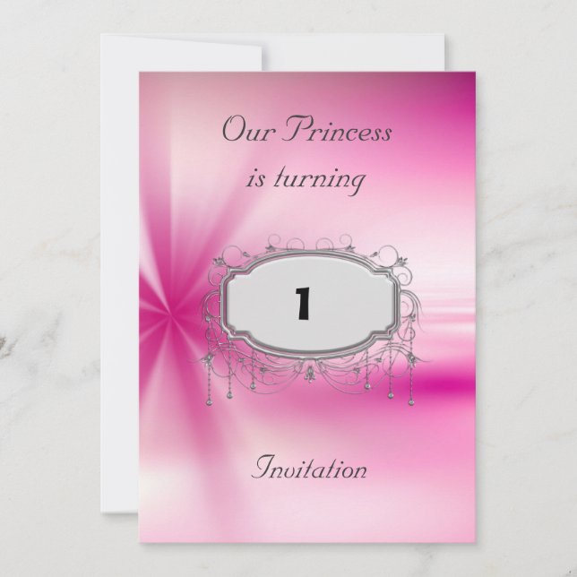 Invitation Filles 1er Anniversaire Fête Pink Silver Invitatio (Devant)