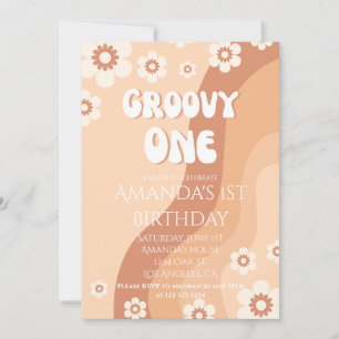 Invitation Filles 1er Anniversaire Fête Retro Neutre Super On